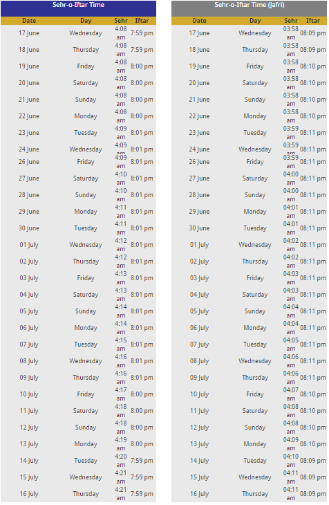 Ramadan 2015 Cairo Timetable