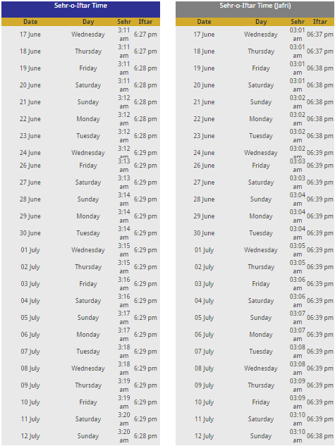 Ramadan 2015 Doha timetable