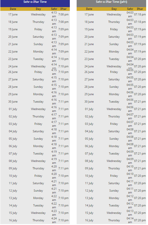 Ramadan 2015 Jeddha Timetable